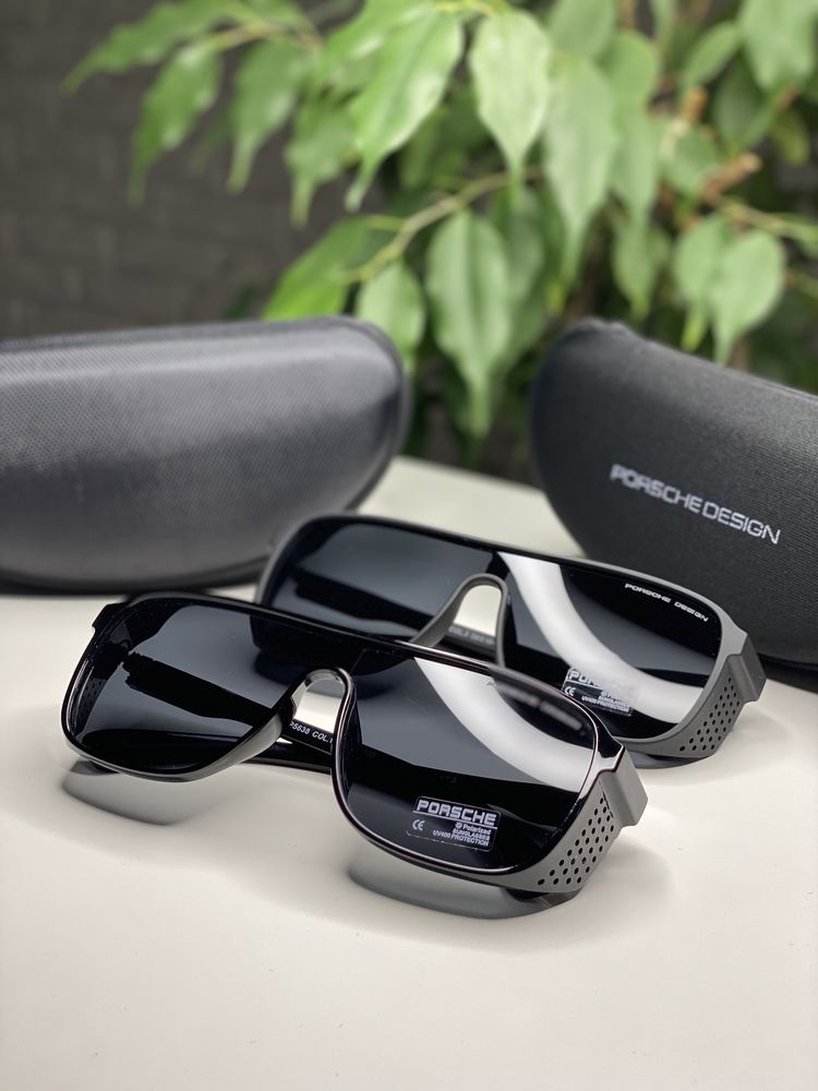 Солнцезащитные очки PORCSHE Polarized Крупные с Шторками Черные Мужски