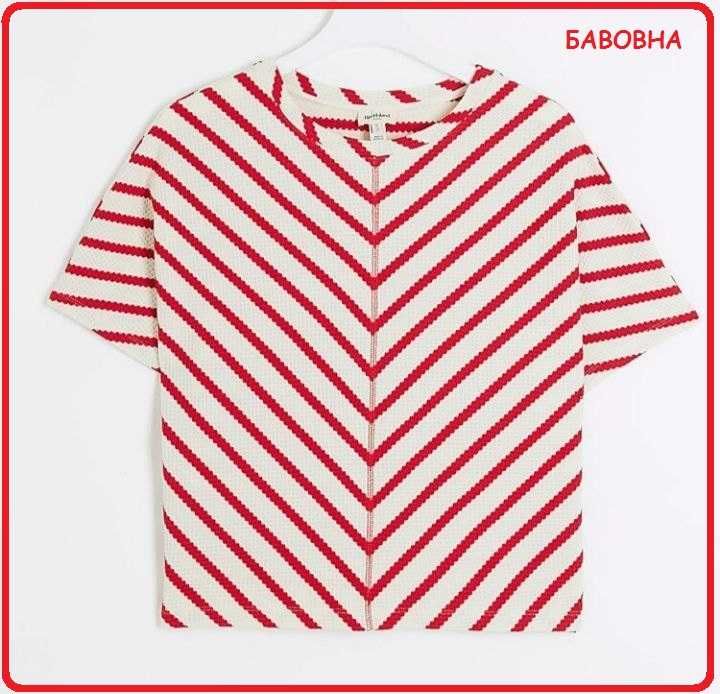 Жіноча блузка топ River Island з бавовни в червону смужку р.М (12/14).
