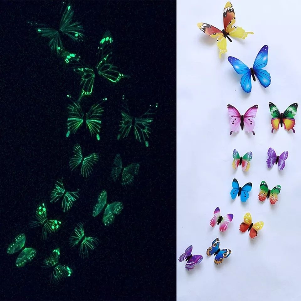 Conjunto de 12 borboletas fluorescentes