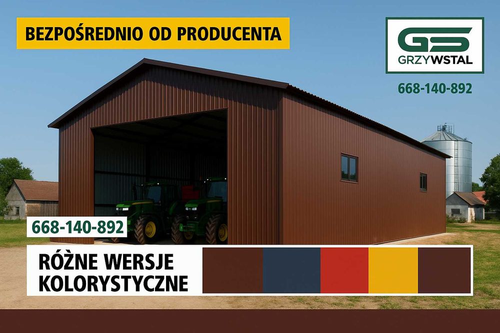 Duża Hala Magazyn Garaż blaszany Grafit + Brama Garażowa   – GRZYWSTAL