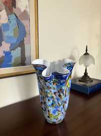 Huta Józefina niebieski duży wazon szkło dwuwarstwowe