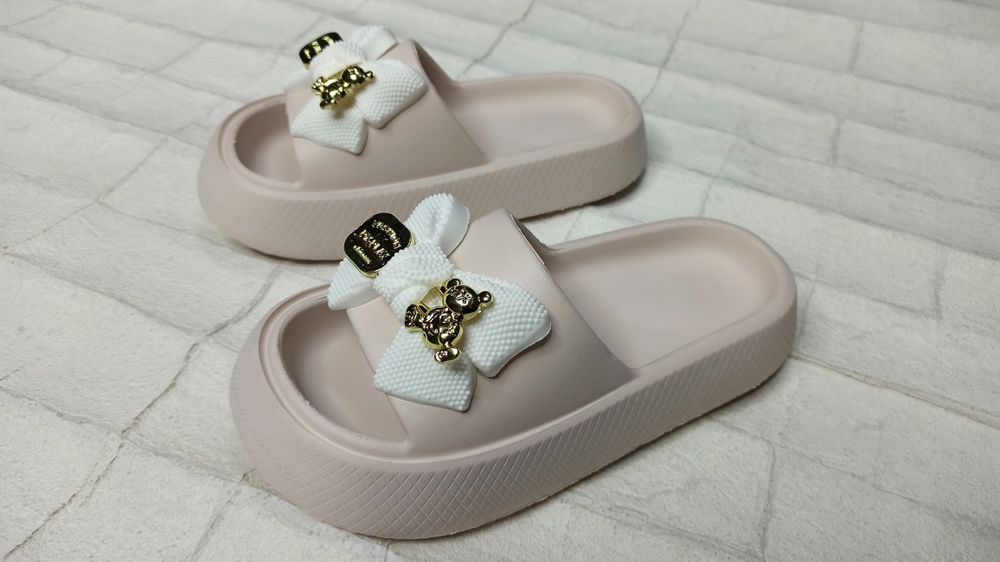 Шлёпанцы пудра с бантиком 139