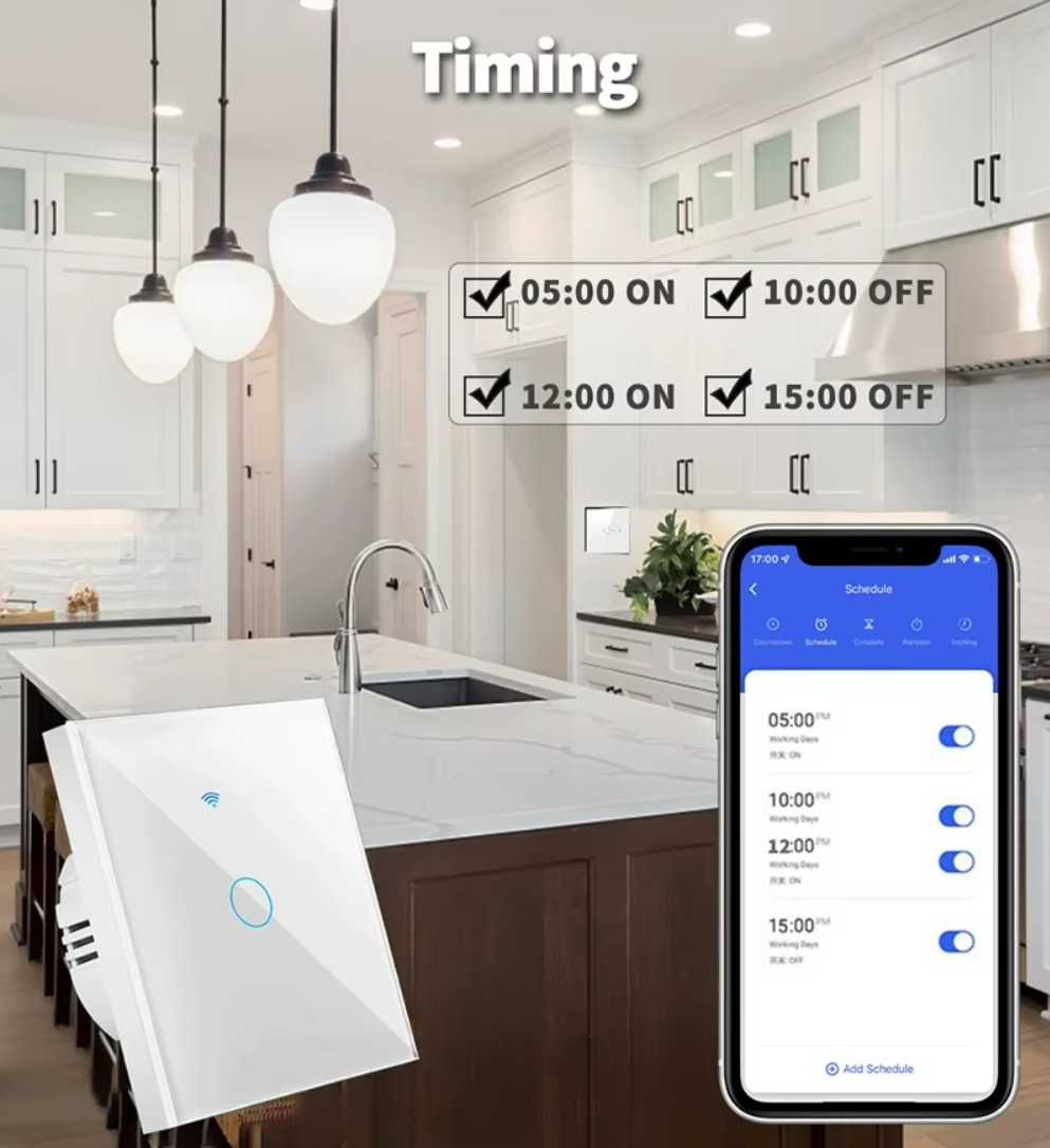Interruptor inteligente WiFi Touch controlo por telemóvel, programável