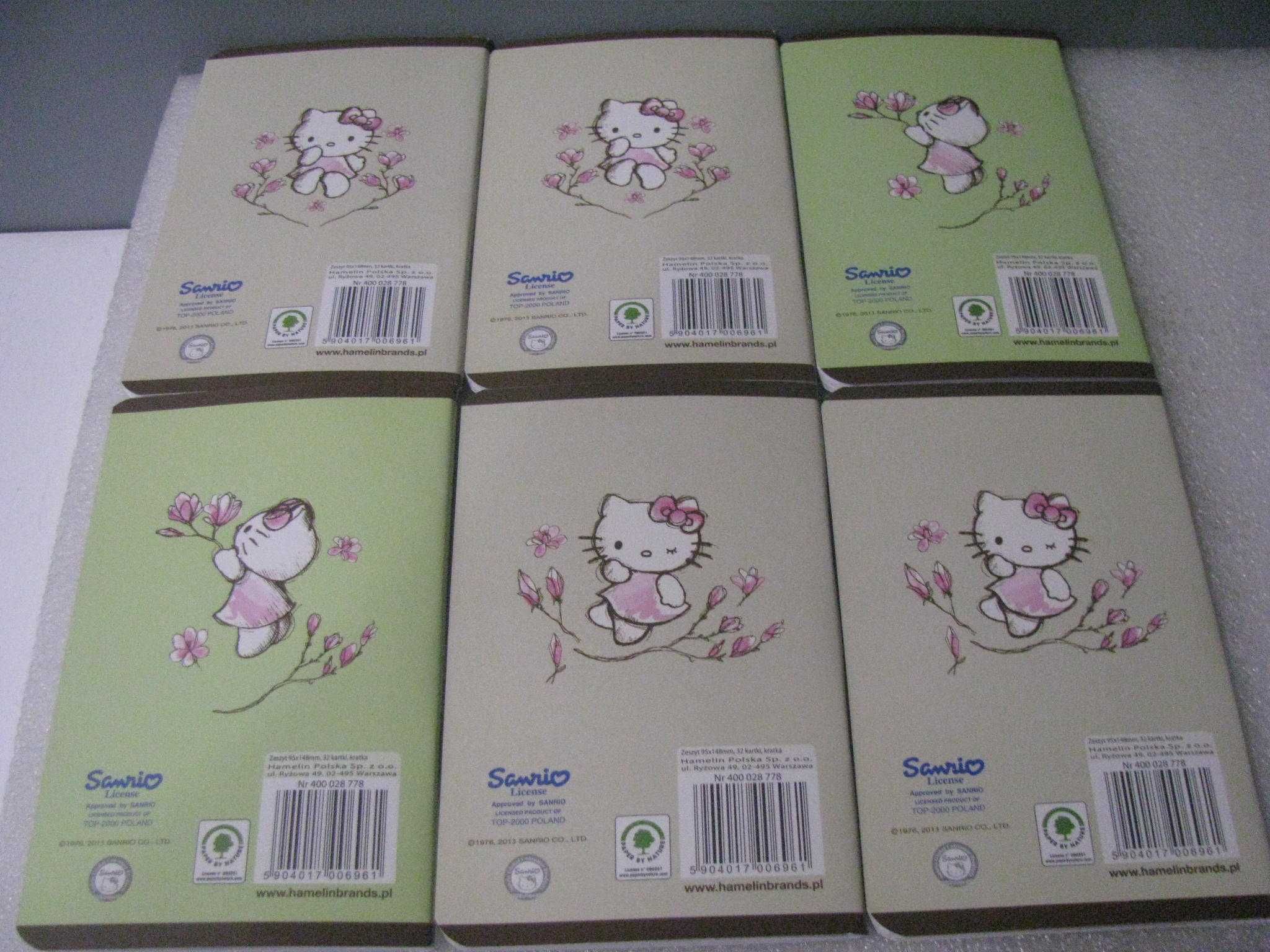 zestaw notesów 6szt mix A6 w kratkę 32 kartkowe Hello kitty