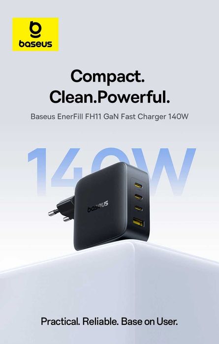 ŁADOWARKA 140W!! Baseus Enerfill, 3x USB C + USB A, PD 4.0 Z PPS, GaN6