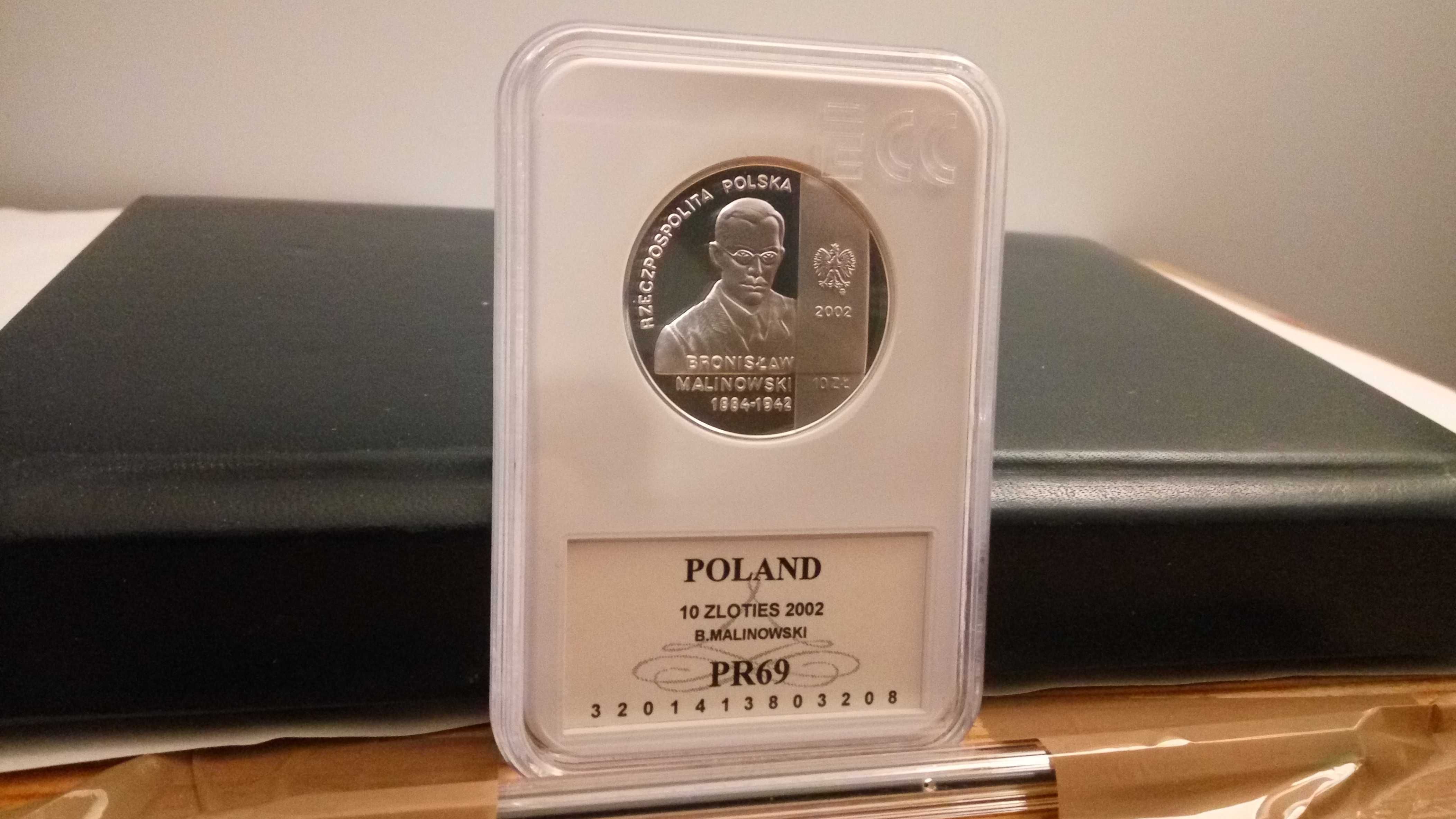 Moneta srebro, Polska 10 zł, Bronisław Malinowski, 2002, Grading PR69