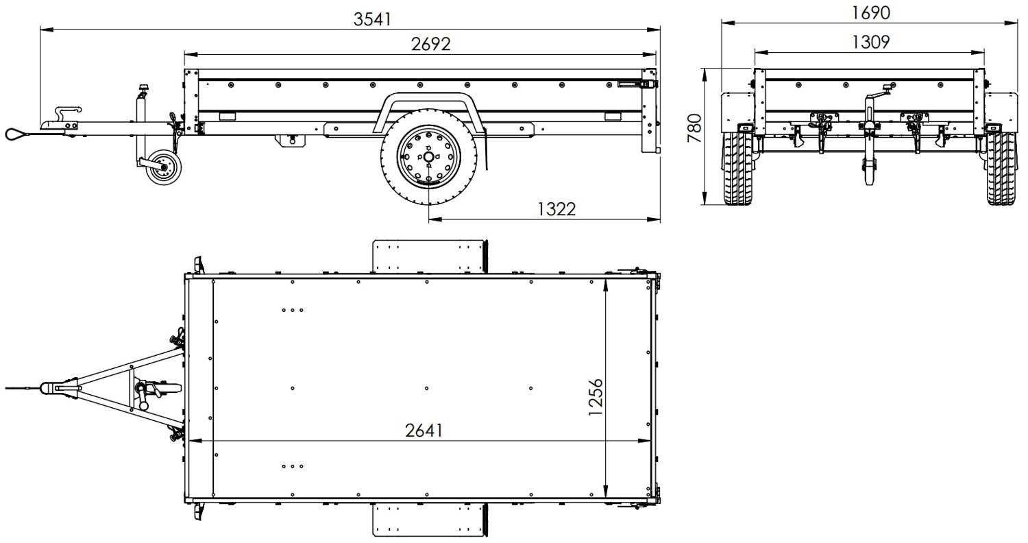 Przyczepa GARDEN TRAILER 264 KIPP ze stelażem i szarą plandeką