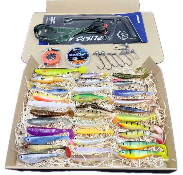 Prezent dla wędkarza Mystery BOX L  PREZENT wędkarski 34 łowne gumy