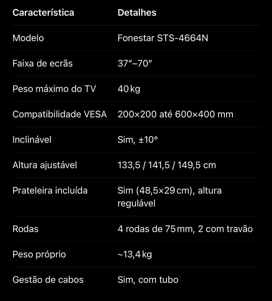Suporte TV com Rodas 37” a 70”