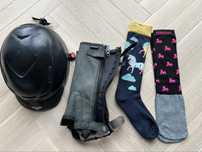 Kask jeździecki Uvex 52 skarpety jeździeckie Set