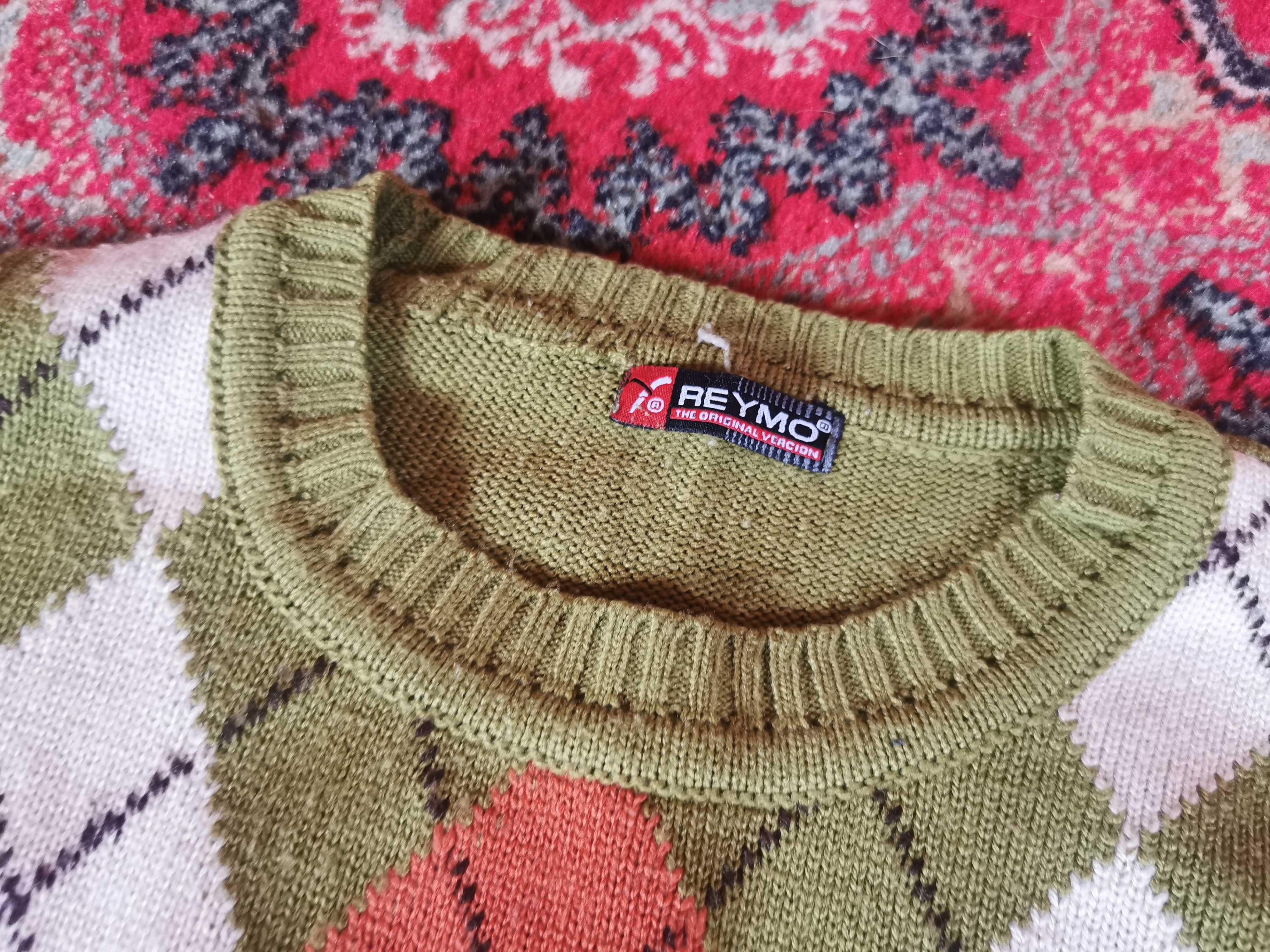 Sweter męski w romby zielony - L / XL vintage