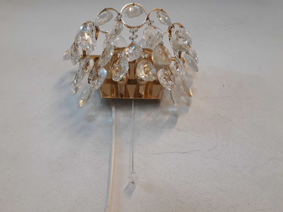 Kinkiet mosiężny kryształowy kryształowe kryształki z wyłącznikiem