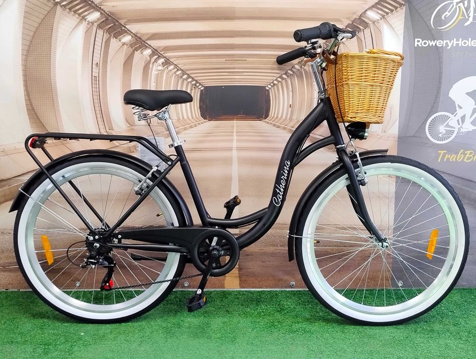 Damski Rower miejski z koszem ramy 17/19" koła 27/28" 145-179cm CZARNY