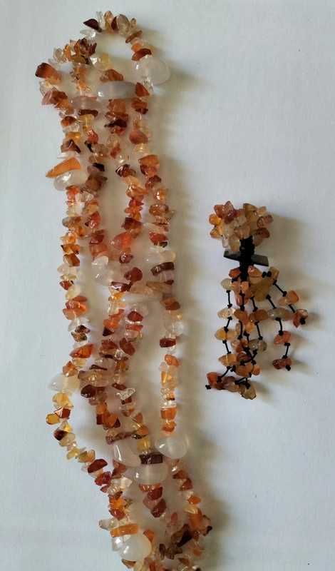 Conjunto em ágata cornalina e madrepérola