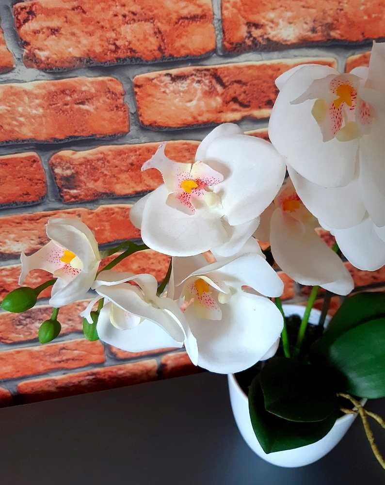 STORCZYK SZTUCZNY w doniczce silikonowy gumowy orchidea biały