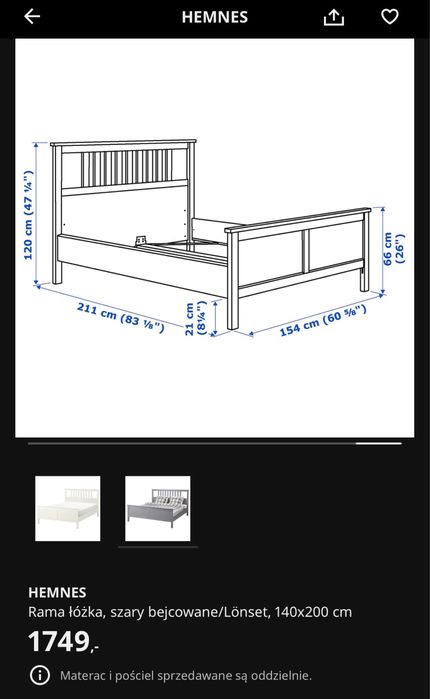 Łóżko Ikea Hemnes