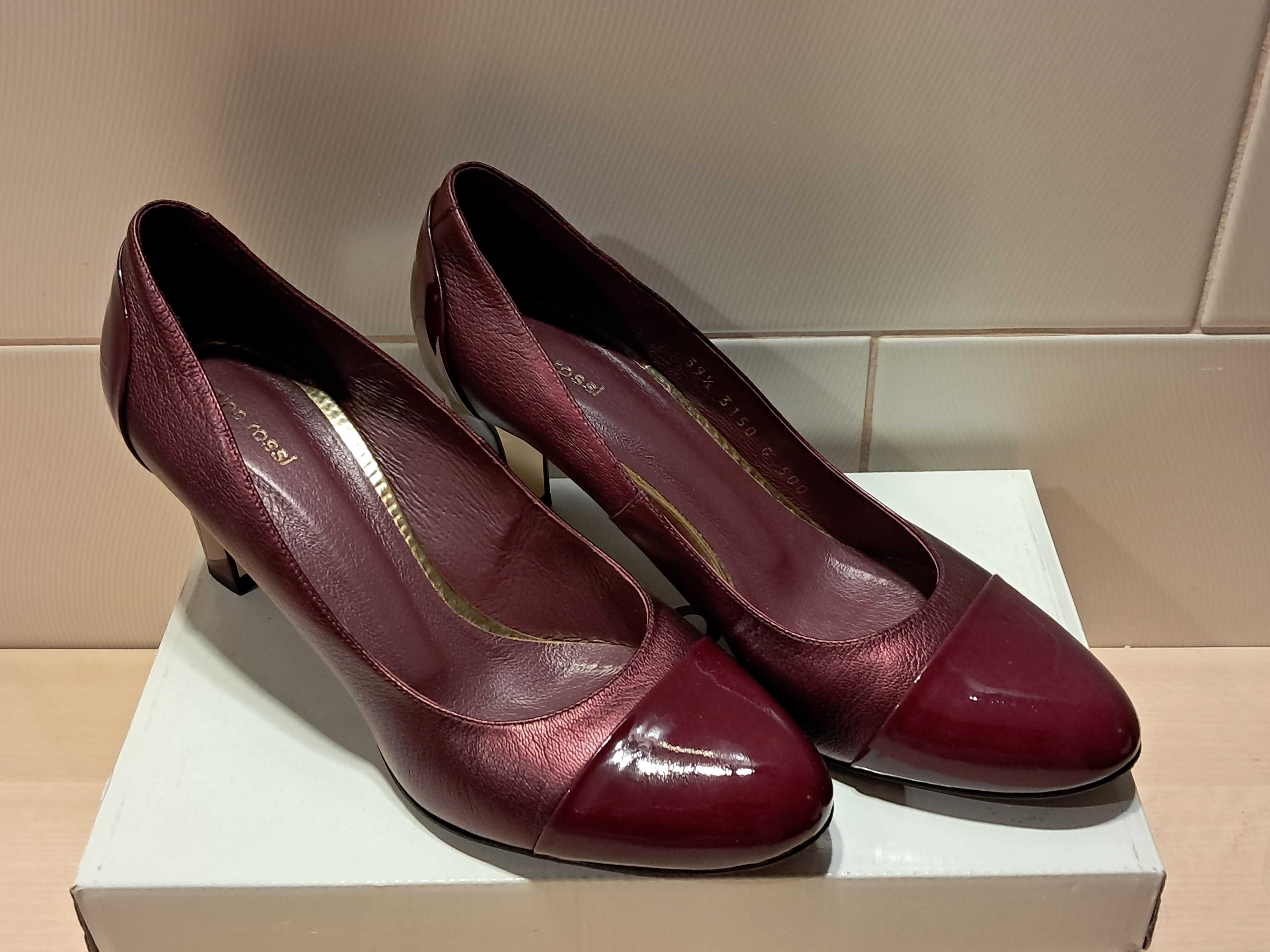 Buty skórzane Gino Rossi Frida bordowe czółenka na obcasie 39,5
