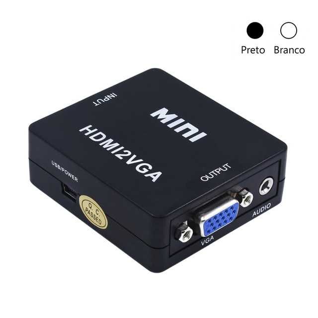 Conversor VGA p/ HDMI ou HDMI p/ VGA (Video+Audio) PC/DVD/HDTV 1080P