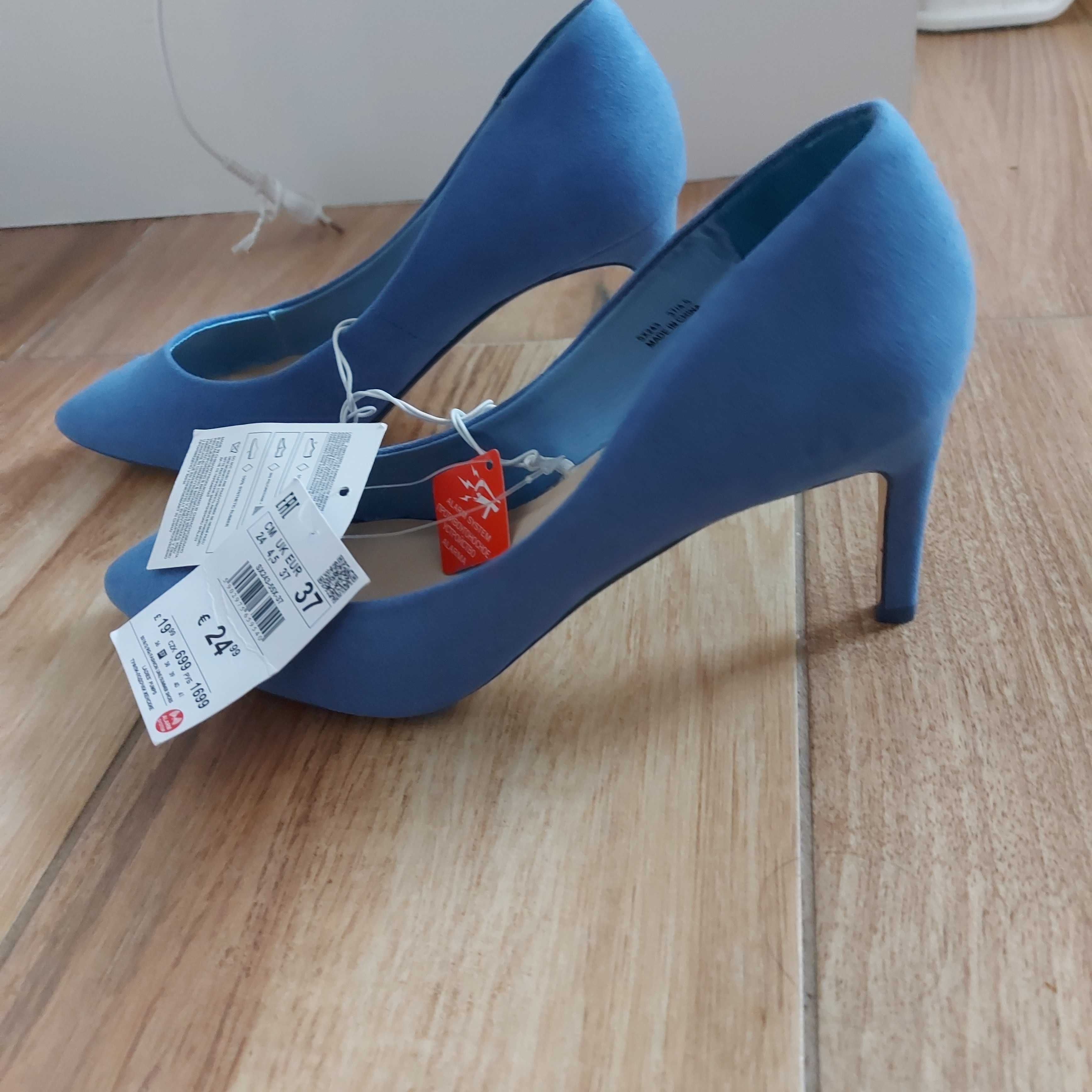 Buty czółenka szpilki pastelowy niebieski reserved