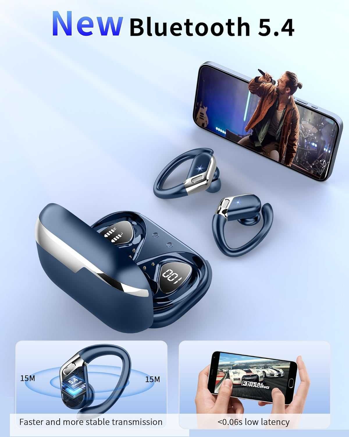 CHALVH B01 bezprzewodowe Słuchawki Bluetooth 5.4 mikrofon IP7 50h