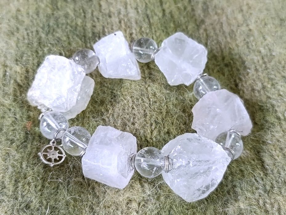 Браслети з натурального каменю лабрадорит, гірський кришталь