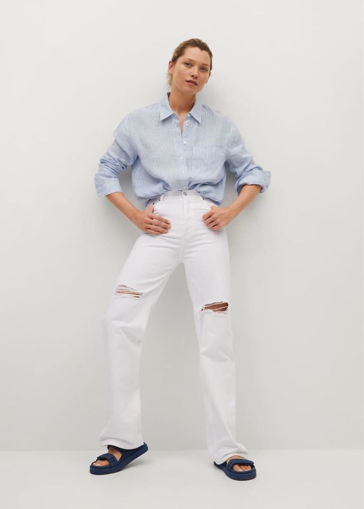 Білі джинси з розрізами wide leg mango / белые джинсы с разрезами 38 M