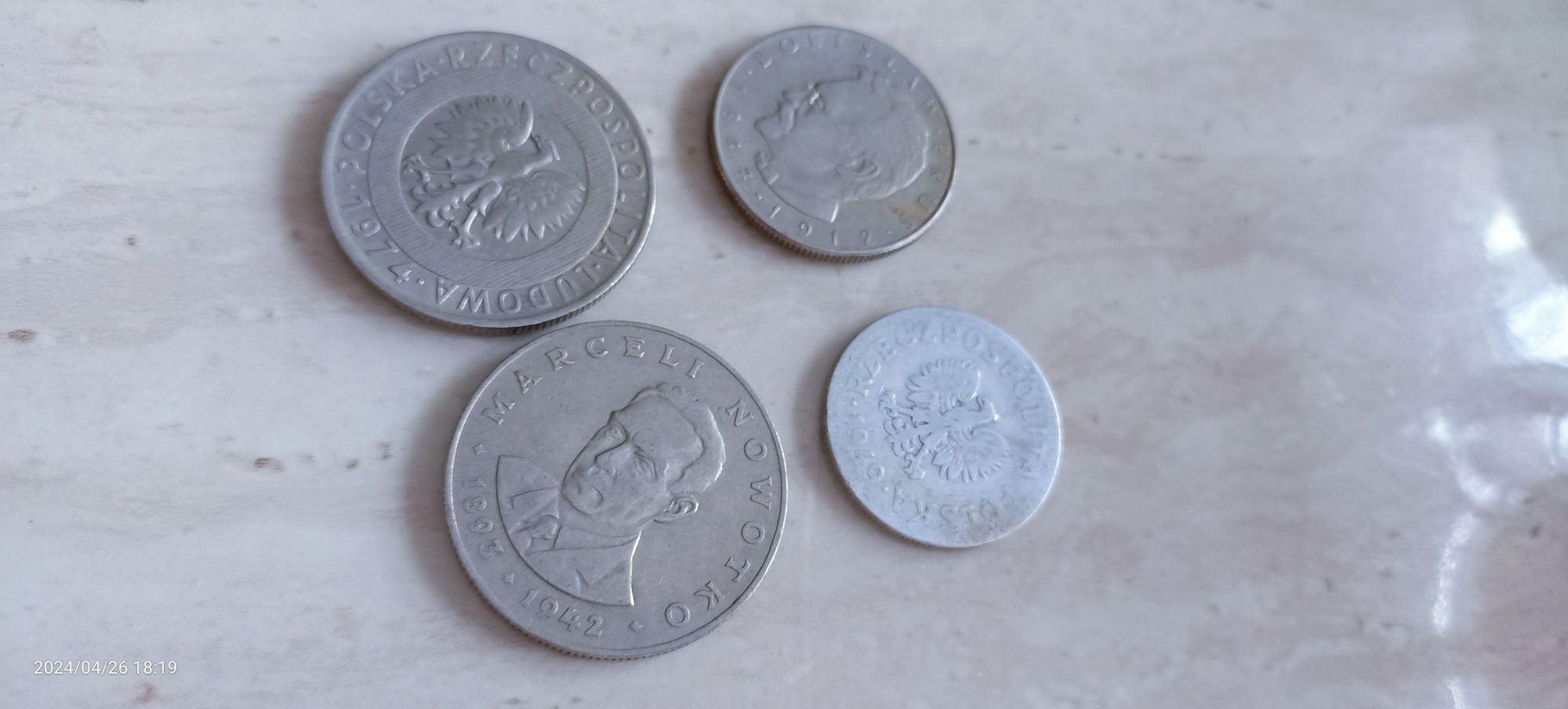 Stare monety polskie rok 1912 rok 1942 rok  1949 rok 1974