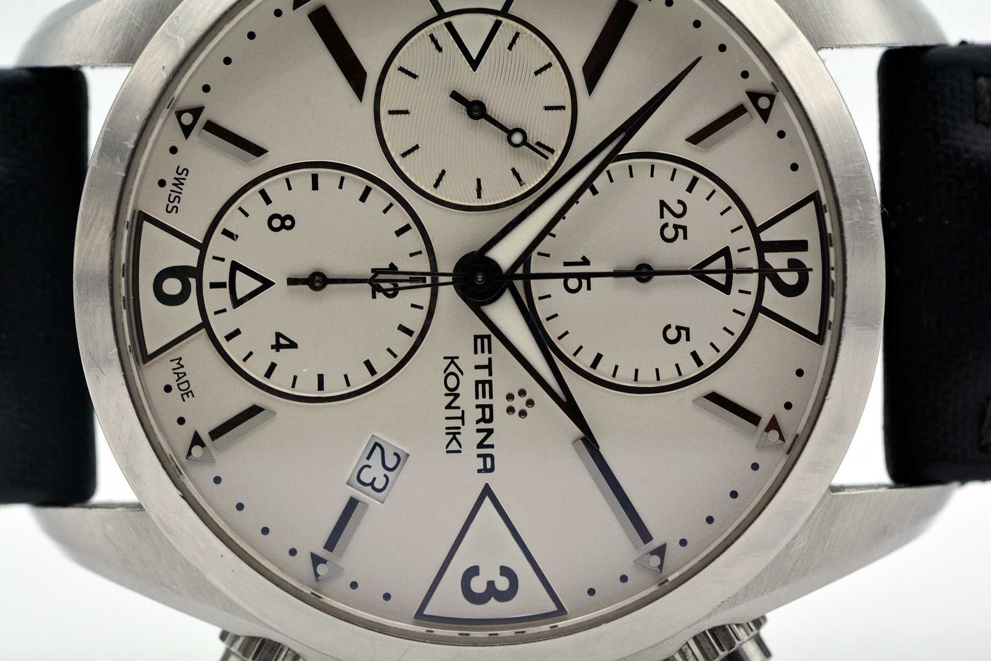 Rewelacyjny zegarek Eterna Kontiki Chronograph Automatic biała tarcza