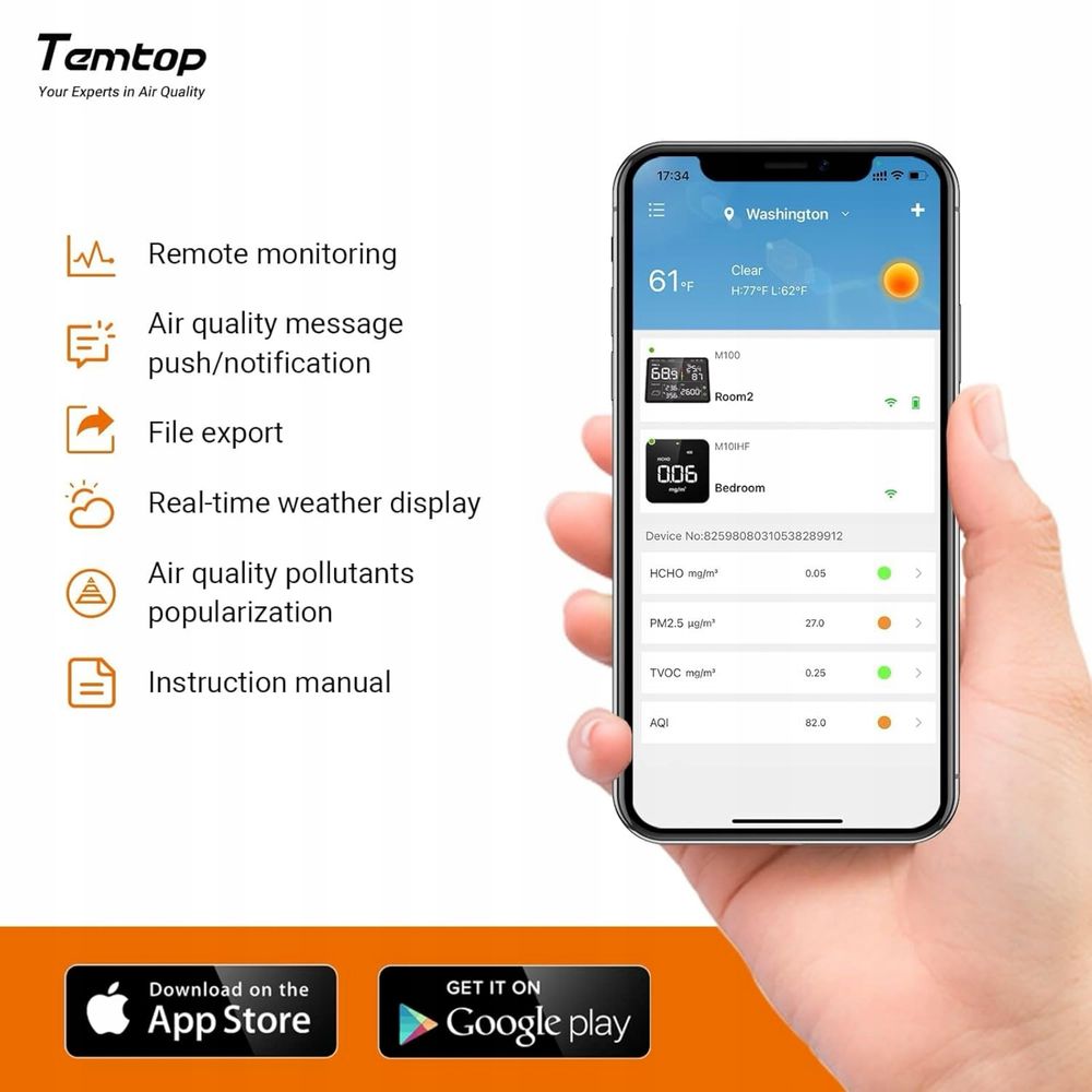 Temtop M10i WiFi Inteligentny miernik jakości powietrza,