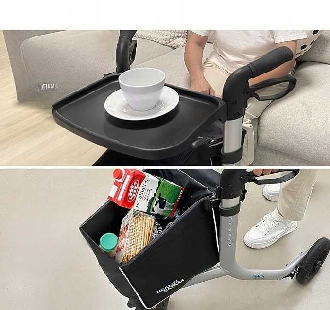 Chodzik 3-Kołowy Dla Seniorów, Lekki Składany Z Odpinaną Tacą I Torbą