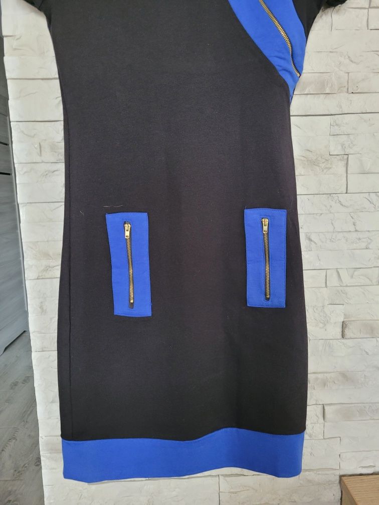 Nowa czarno niebieska sukienka z zamkami Zentex S bawełna