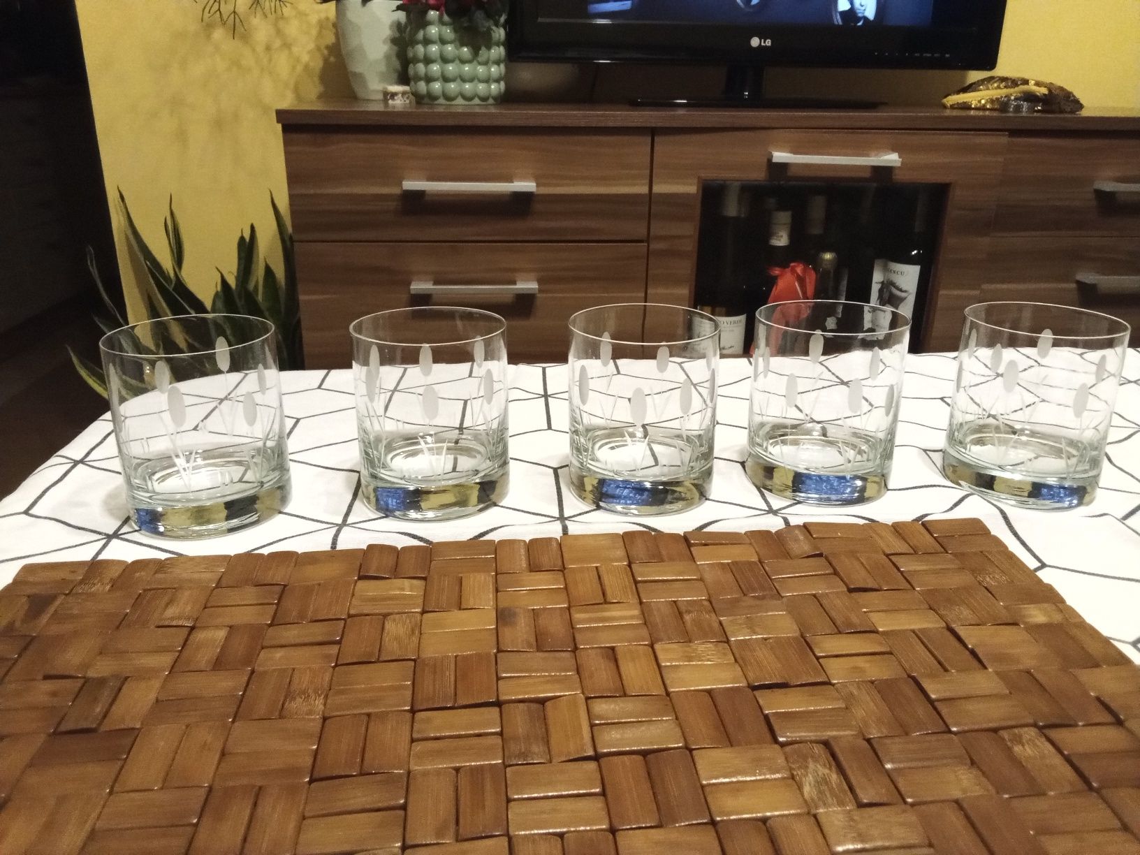 Prl szklanki do whiskey szkło trawiony 5 szt