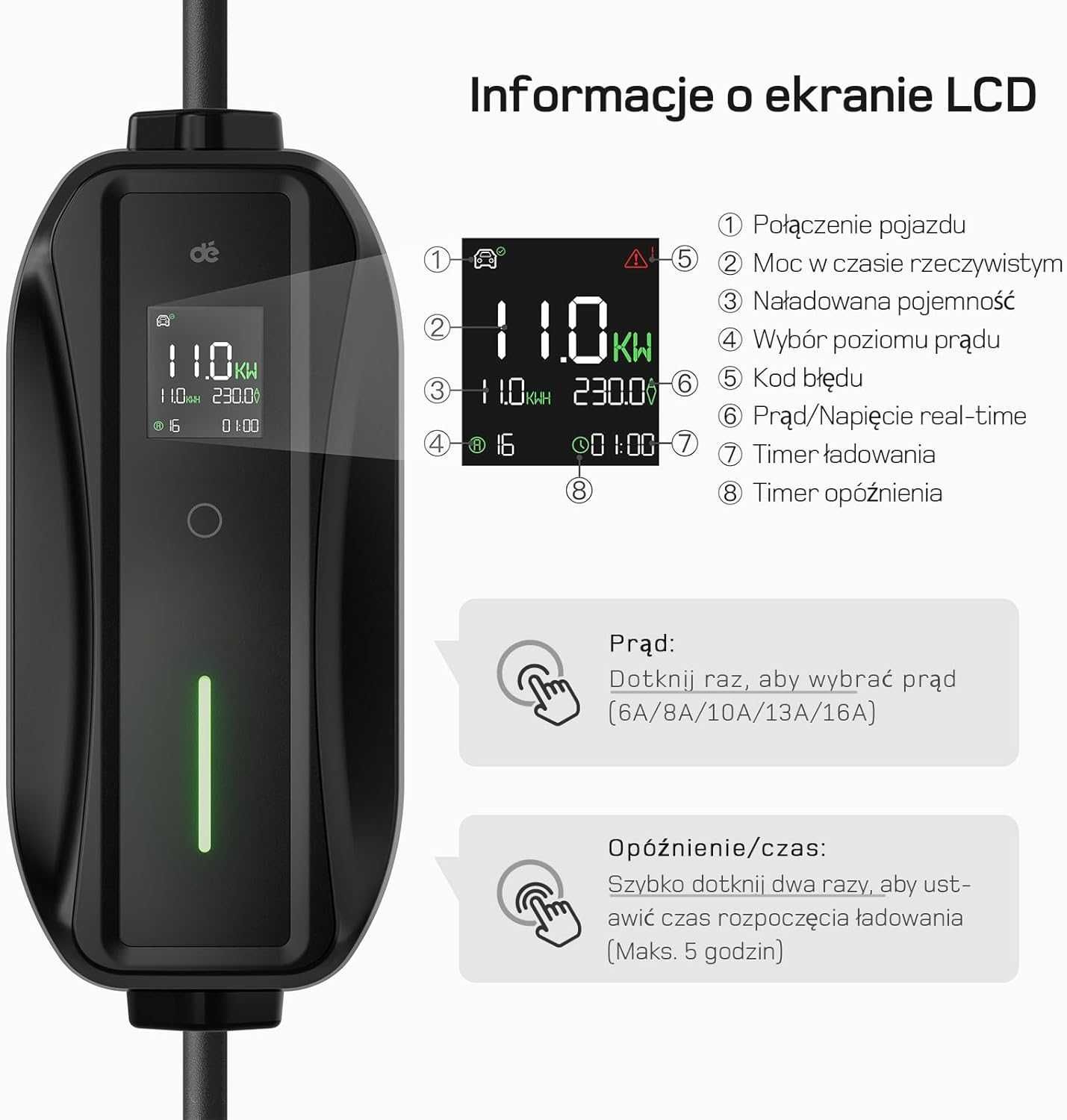 Ładowarka EV typ 2, Wtyczka CEE 11 kW 7m z regulowaną mocą 6-16A
