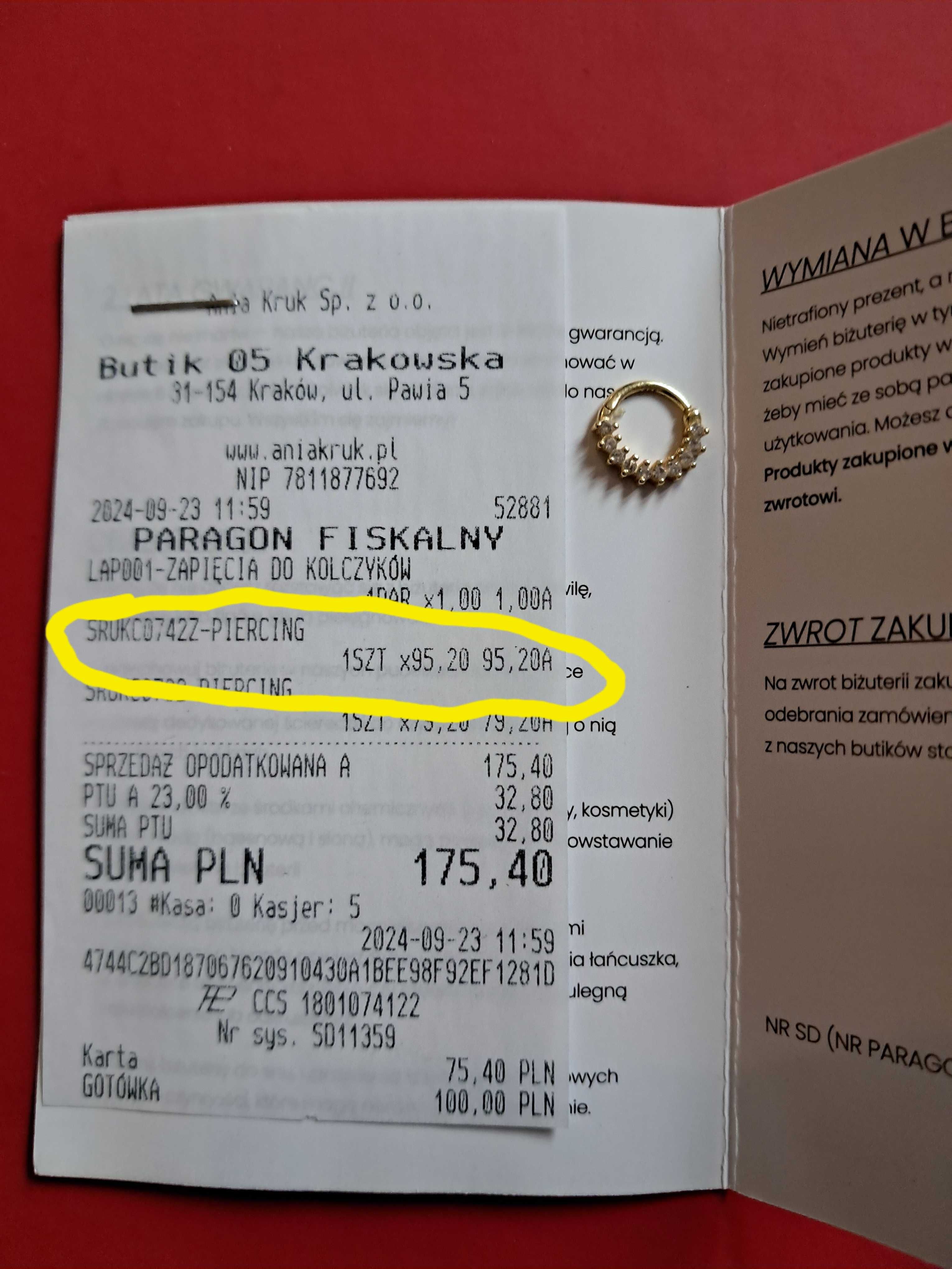 Kolczyk piersing septum ( nos lub ucho)