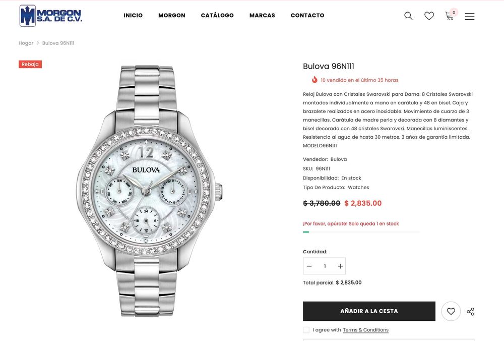 Жіночий годинник Bulova 96N111 Swarovski 36 mm