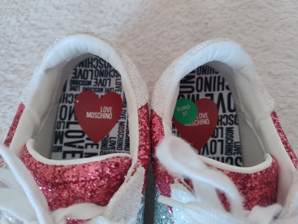 37 Moschino Love buty brokat różowe srebrne