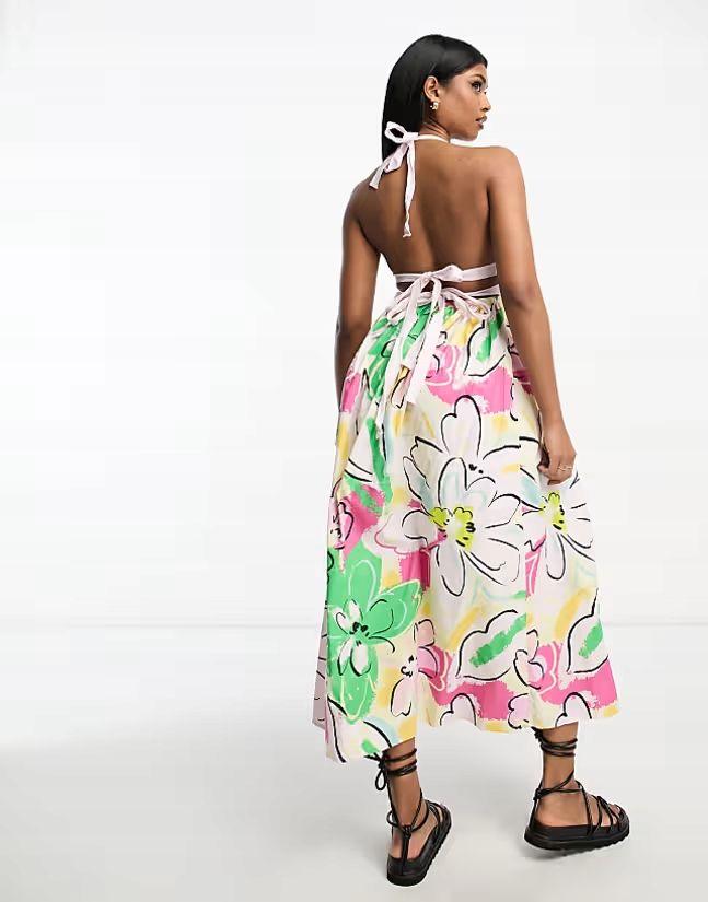 Asos Design 38 M Wzorzysta Sukienka Bawełniana J29020