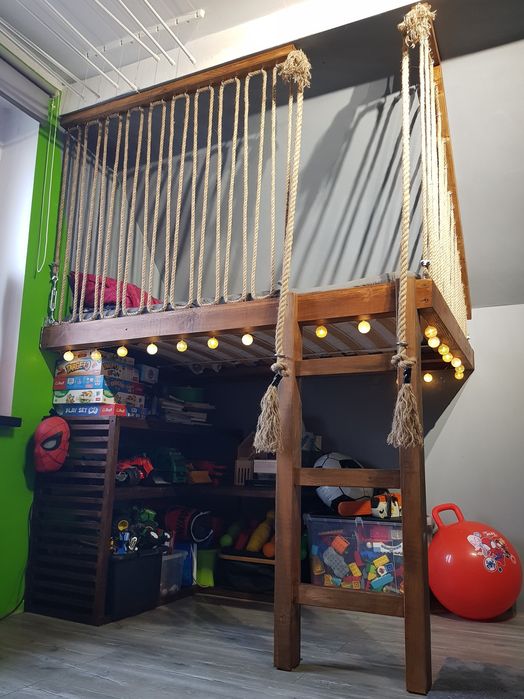 Łóżeczko Dziecięce Na Antresoli Podwieszane Piętrowe DIY Liny 160x80