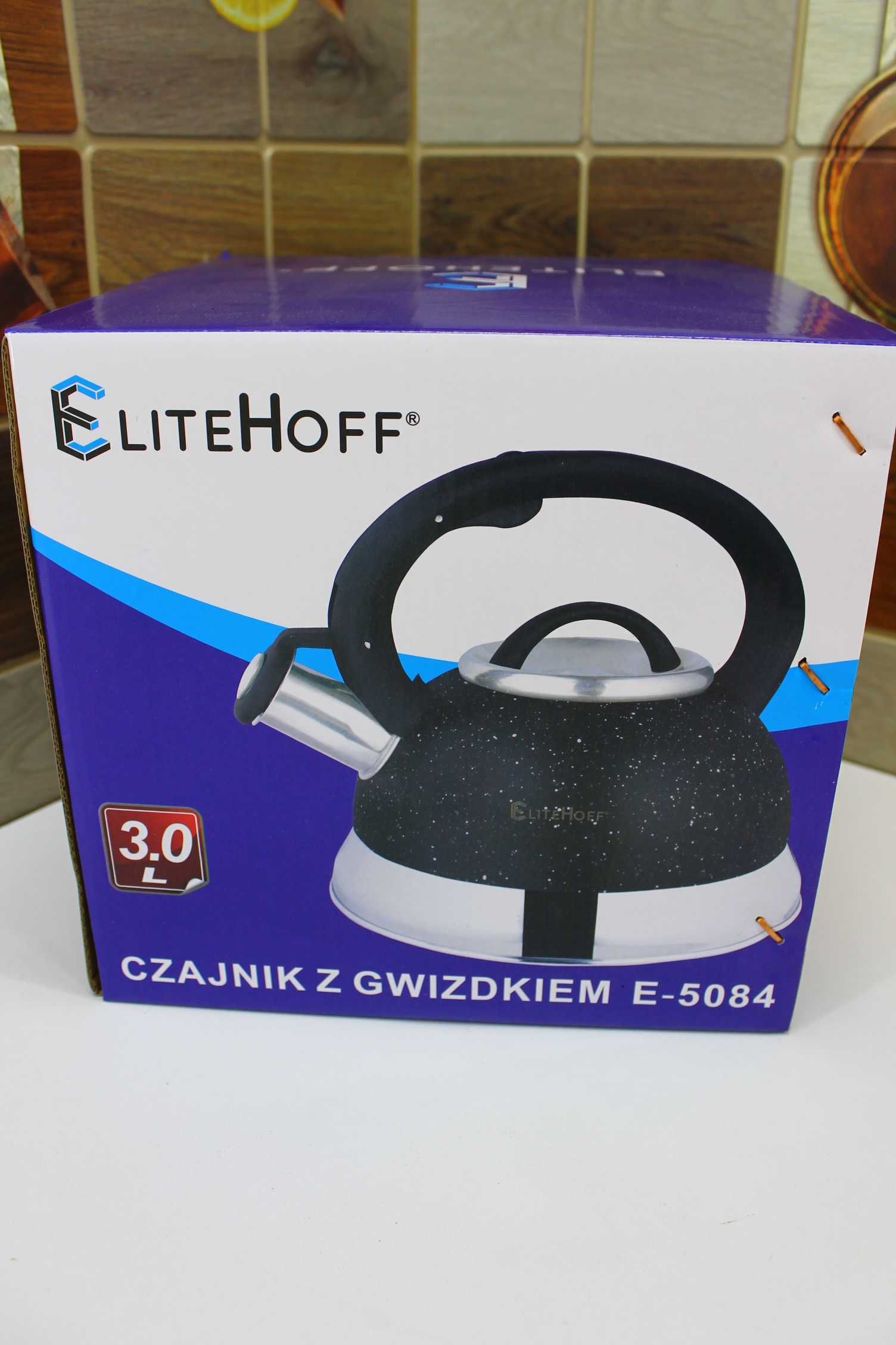 Czajnik Tradycyjny z Gwizdkiem 3L czarny marmurek EliteHoff 5084
