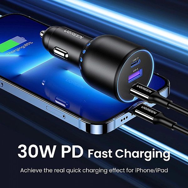 Ładowarka samochodowa Ugreen Cd293/2x Usb-c Pd i 1x Usb-a 130w - czarn