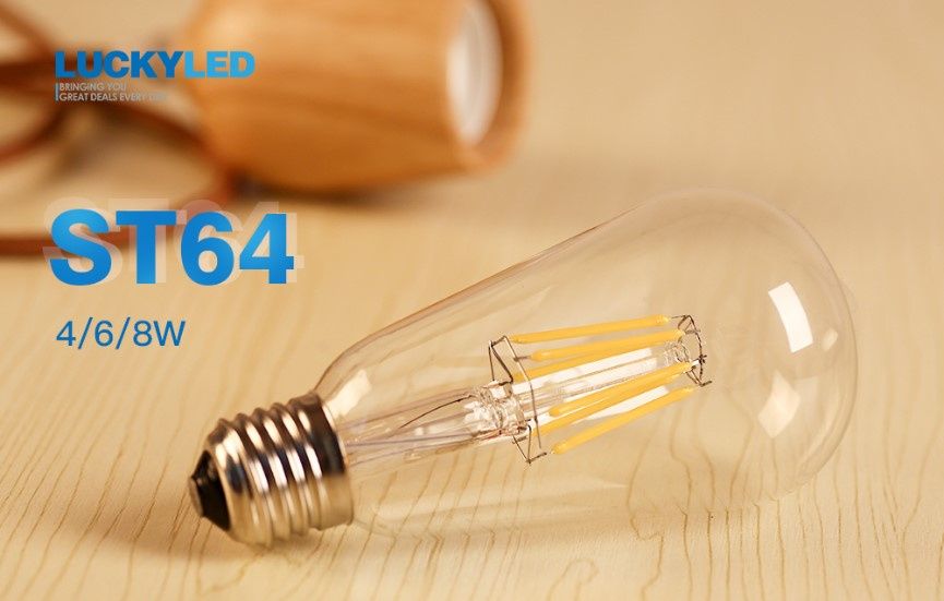 Лампочка 6W 8W эдисон filament LED E27 ST64 G95 теплый свет
