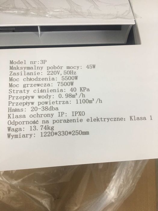 Klimakonwektor 7,5 KW z Pilotem do Pompy Ciepła
