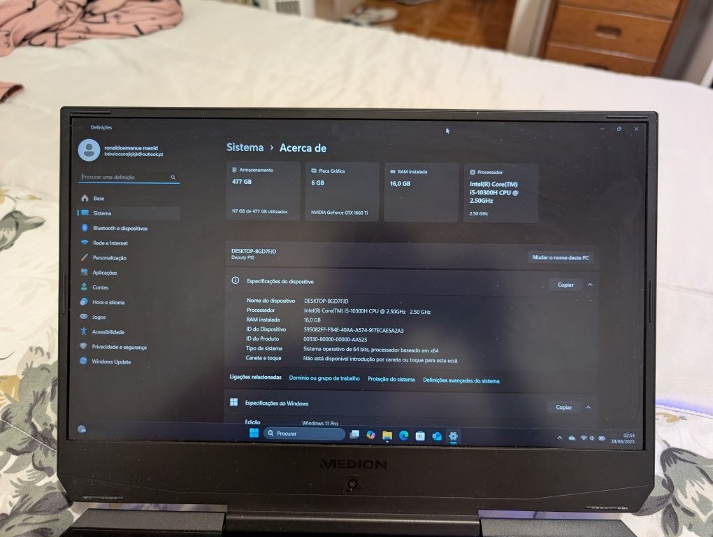 Portátil Gaming i5 10 Geração GTX 1660 TI 6GB