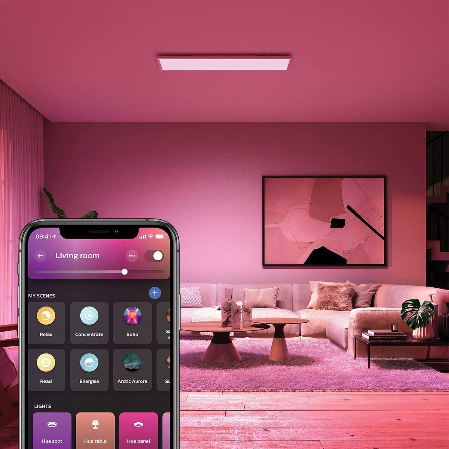 Plafon kwadratowy Philips hue 60 x 60 cm odcienie brązu i beżu