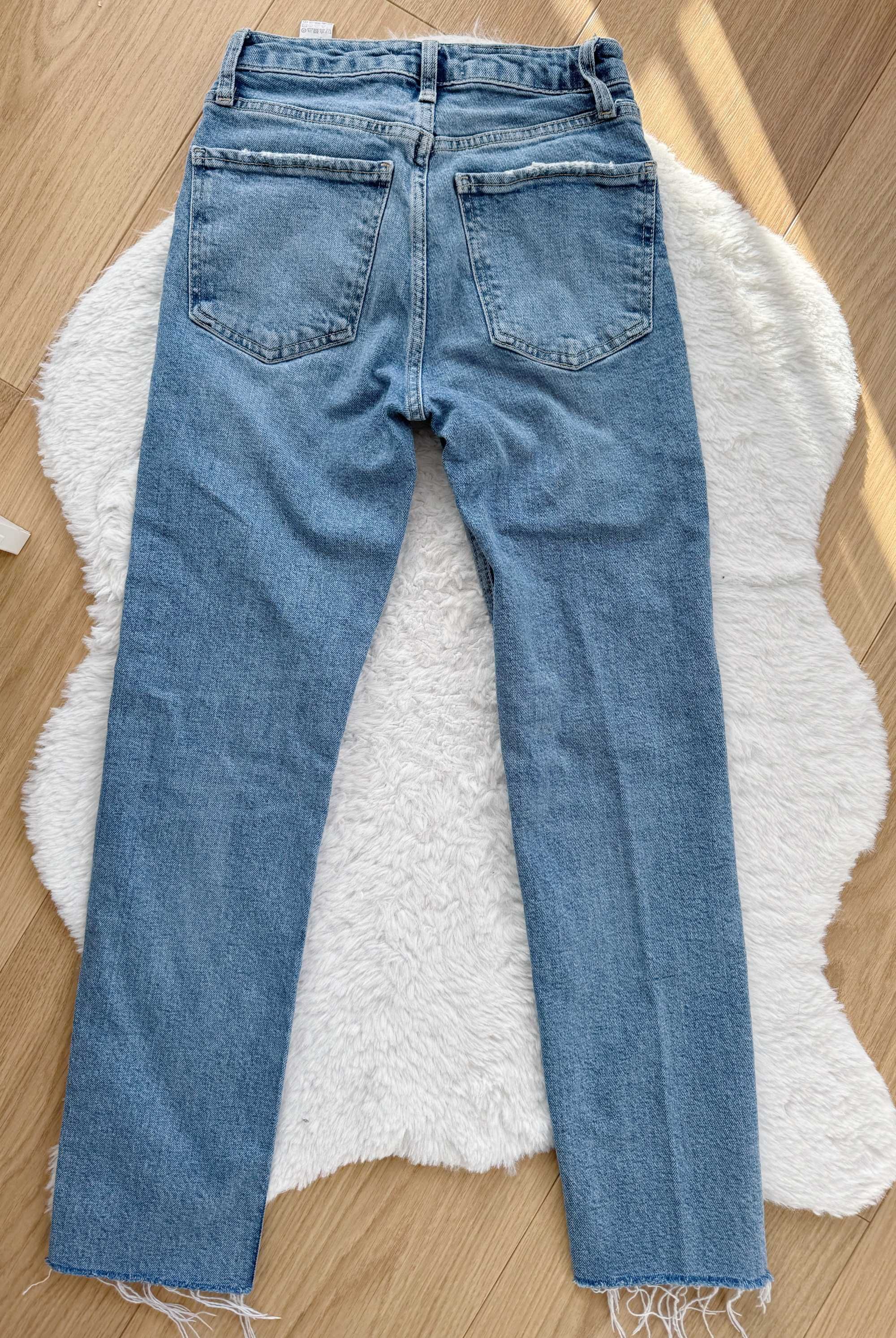 Spodnie niebieskie jeansy Zara XXS 32 krótkie slim mom fit