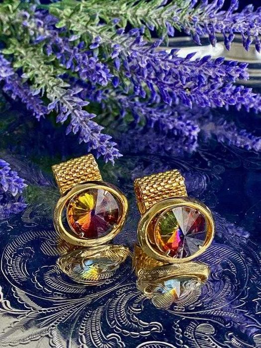 Винтаж! запонки з арбузним склом кристаллы Чехословакия