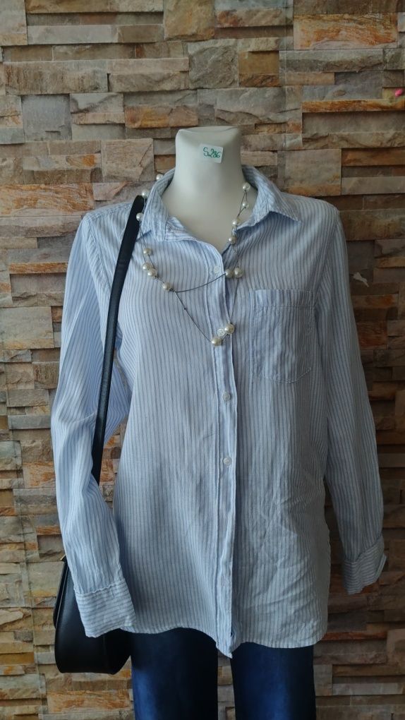 Lniana oversize koszula w paski rozmiar XS . H&M