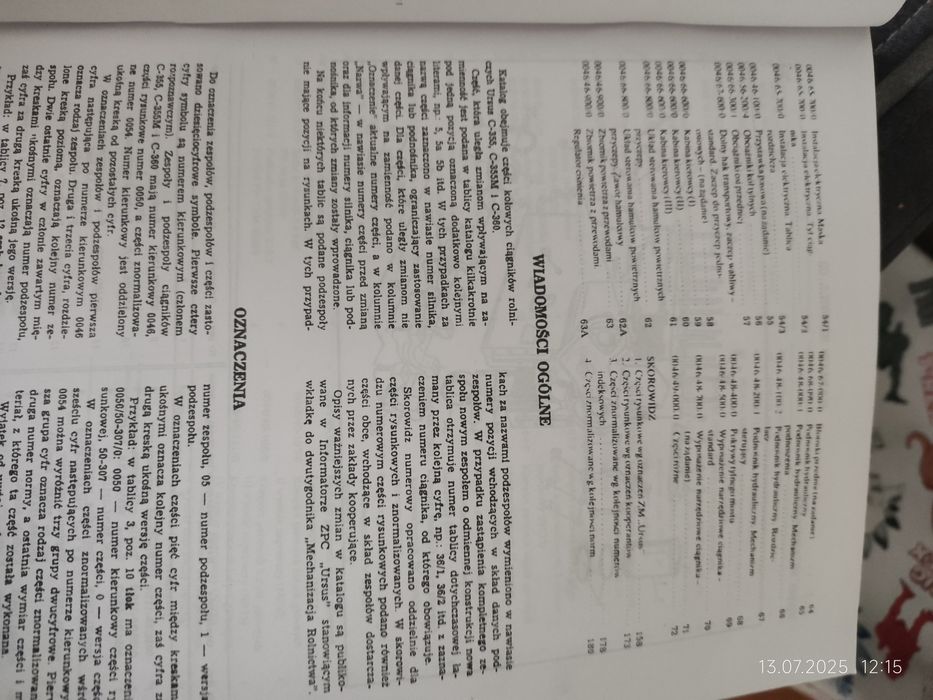 Ursus C355, C360, C355M kołowe ciągniki rolnicze katalog części