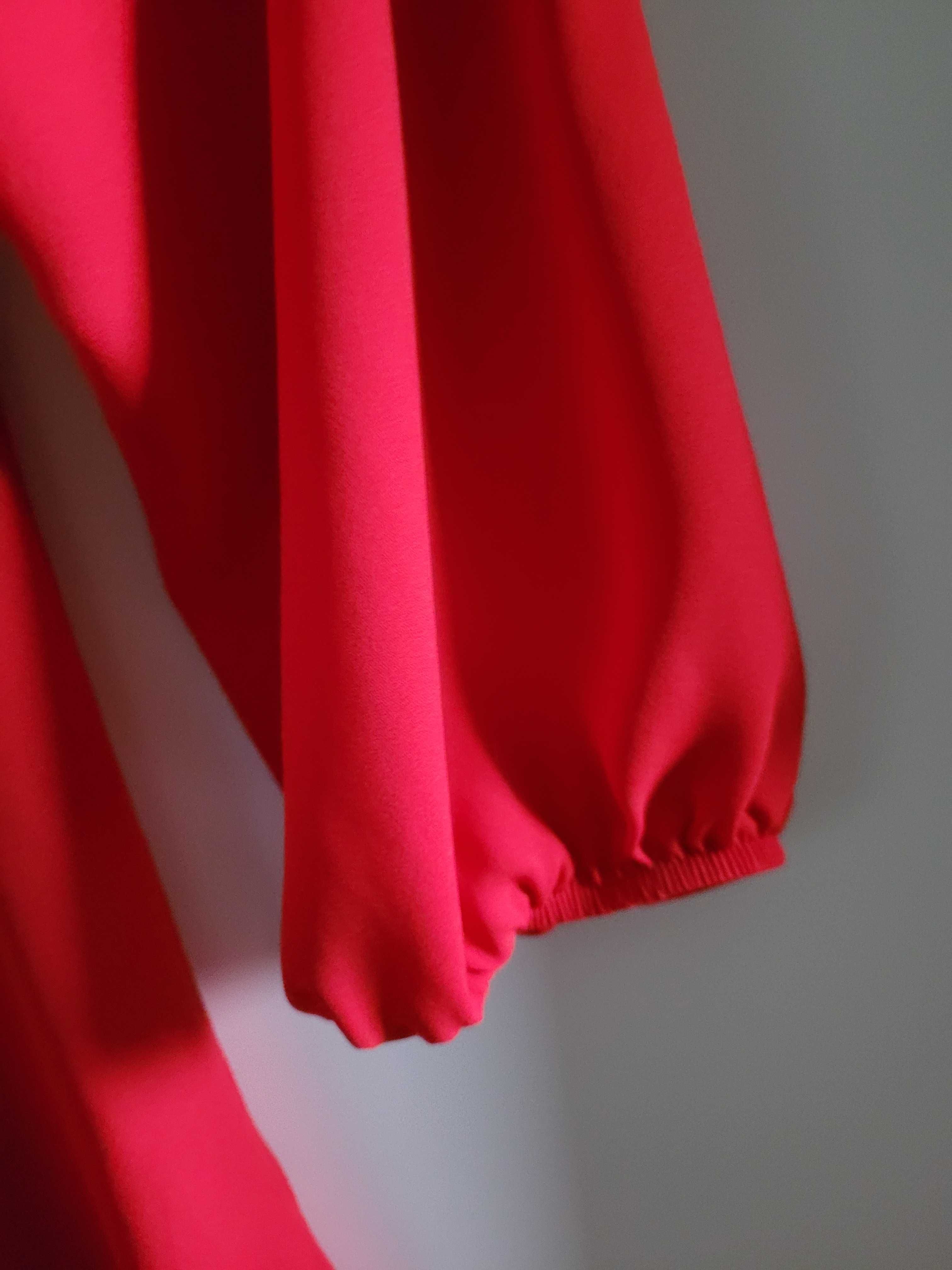 Bluzka czerwona odsłonięte ramiona 34 XS damska wizytowa koszulowa