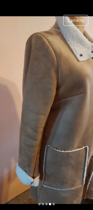 Brązowy damski płaszczyk z kożuszkiem rozmiar L Janina